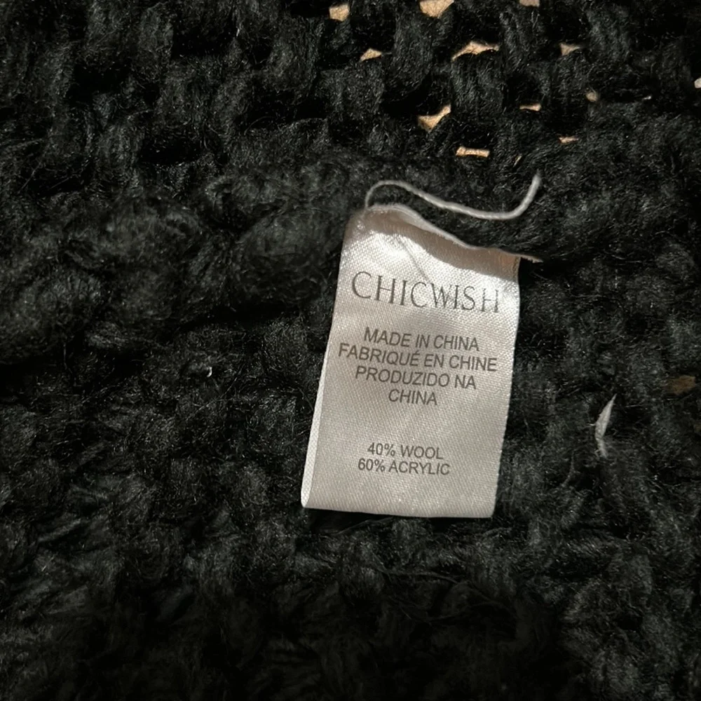 Chicwish Cuteness on Sleeves Black Cardigan Size Medium Oversized Chunky Boho - Picture 5 of 9